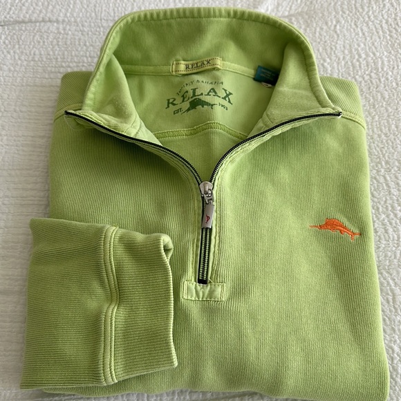 Tommy Bahama mens quarter zip in green, size large, smoke-free home. - Picture 1 of 7